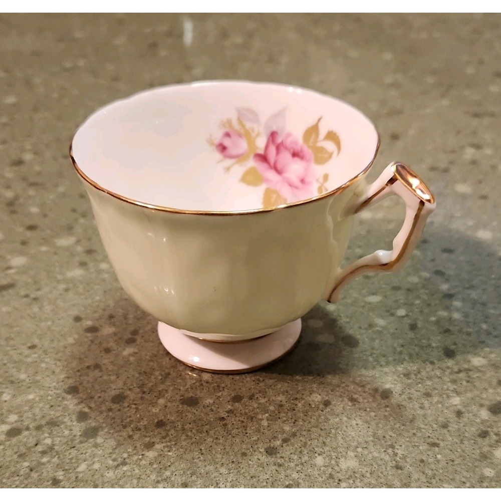 Aynsley Teacup, Mint Green w/ Cabbage Rose and Gold Rim